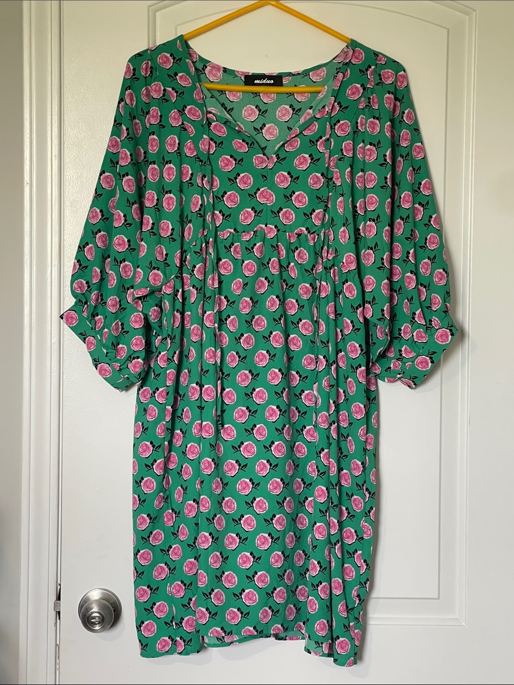 Amazon Green Floral Tunic Dress with Pink Rose Print NWOT